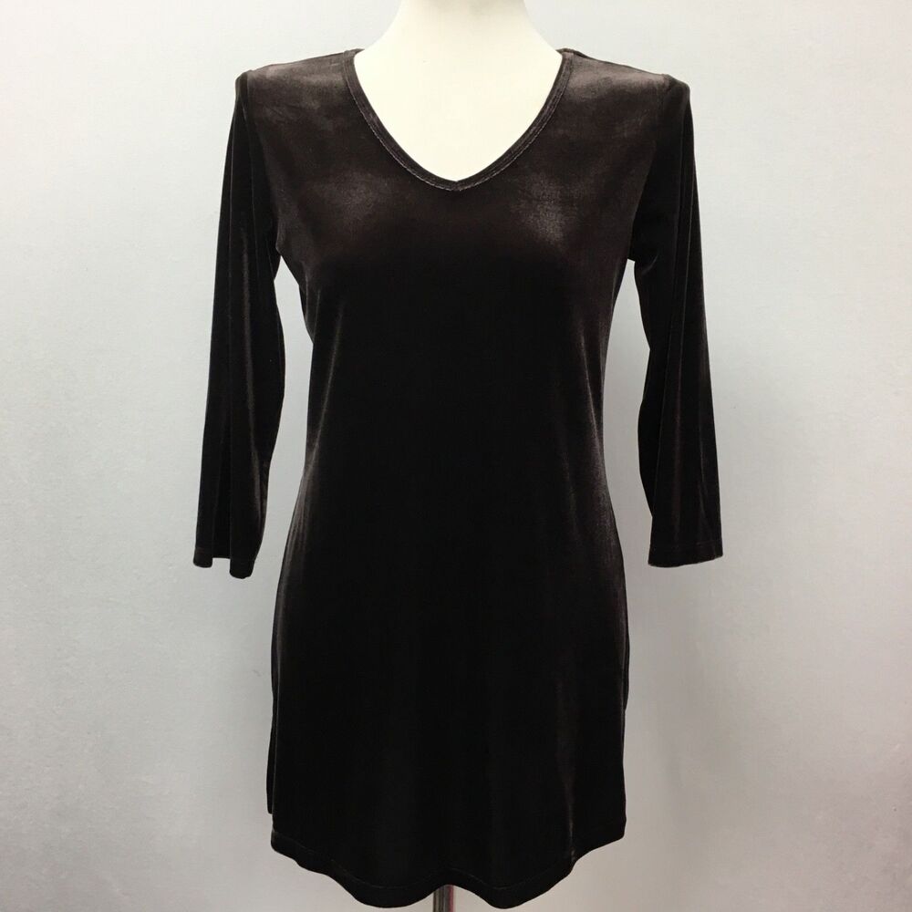 Susan Graver‎ Women's Top XX-Small XXS Brown Velour V-Neck